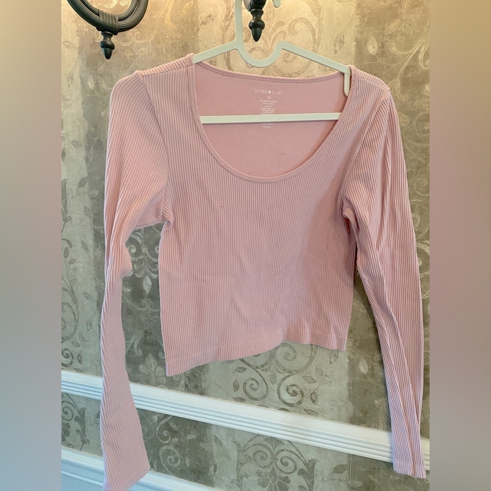 Ultra Flirt Pink Ribbed Crop Blouse